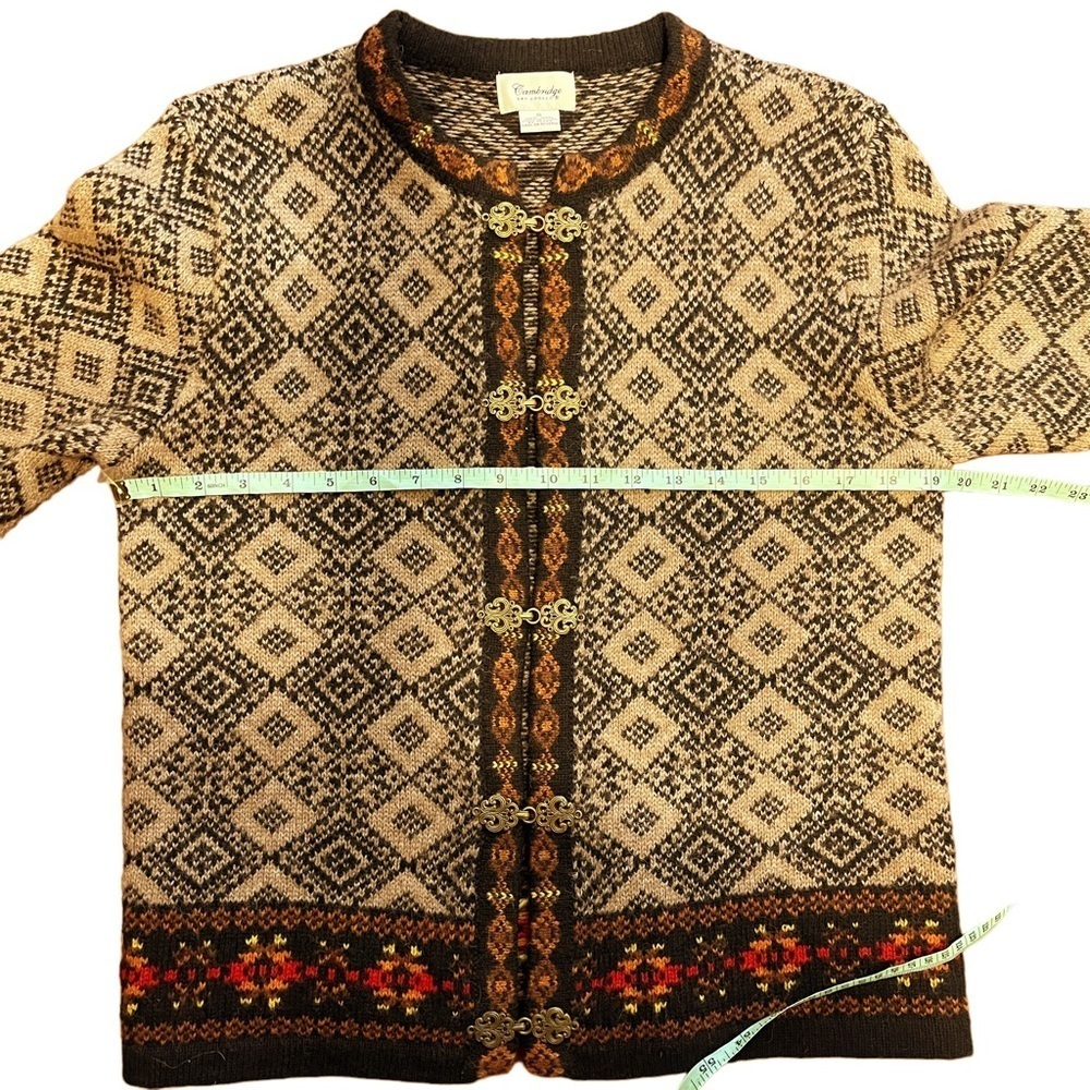 Cambridge Dry Good 100% Wool Nordic Print Winter Cardigan Women's Small - Picture 5 of 9